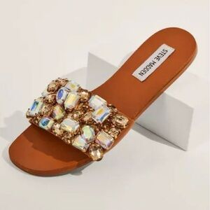 Steve Madden Women Brionna Crystal Embellished Slide Sandals 7